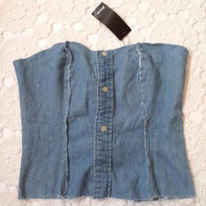 New Nasty Gal Corset Top Fray Denim Chambray Blue Zip Back Western Medium Women